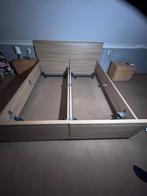 Bed 2 persoons deelbaar met wieltjes, Huis en Inrichting, Ophalen, Eenpersoons, Bruin, 200 cm