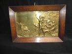 koperen muur reliëf plaquette jachtscene 19e eeuws ingelijst, Antiek en Kunst, Antiek | Koper en Brons, Ophalen of Verzenden