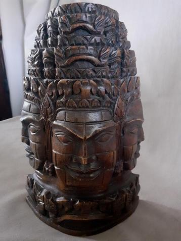 Houten Buddha 3 gezichten "Khmer" beschikbaar voor biedingen