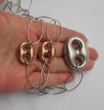 Zilveren bicolor ketting met grote schakels en hanger nr.094, Sieraden, Tassen en Uiterlijk, Kettingen, Met hanger, Overige kleuren