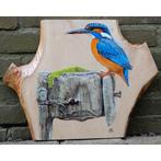 Schilderij ijsvogel op hout voor huis of tuin, Tuin en Terras, Tuinwanddecoratie, Ophalen of Verzenden, Nieuw