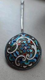 Russische Zolotnik zilveren kaviaar lepel met emaille 17 cm, Antiek en Kunst, Ophalen of Verzenden