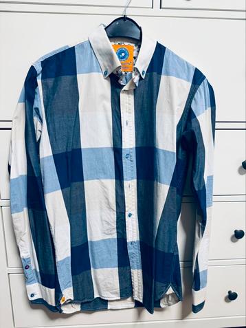 A Fish Named Fred blauw geblokt heren overhemd blouse maat L beschikbaar voor biedingen