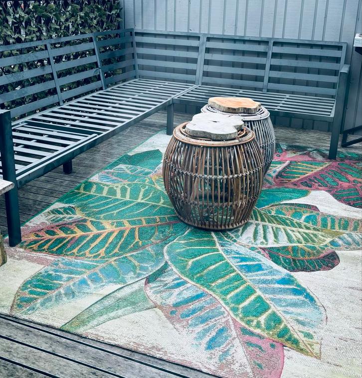 Loungeset met tuinkleed en groene stoelen, Tuin en Terras, Tuinsets en Loungesets, Gebruikt, Loungeset, Kunststof, 4 zitplaatsen