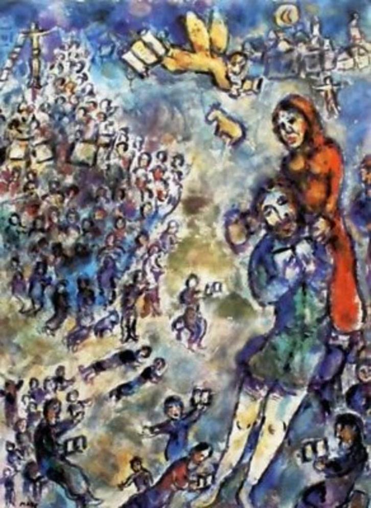 Marc Chagall(1887)Kleur Zink Ets "De Beschermengel " Gen Ges, Antiek en Kunst, Kunst | Etsen en Gravures, Ophalen of Verzenden