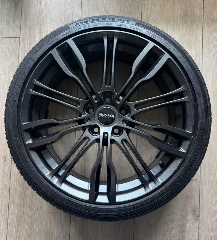 Gloednieuwe continental banden met gebruikte monaco velgen, Auto-onderdelen, Banden en Velgen, Zomerbanden, 19 inch, 235 mm, Nieuw