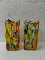 2 Vintage Murano confetti/Multi-Color vazen, Ophalen of Verzenden