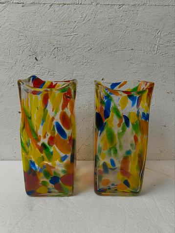 2 Vintage Murano confetti/Multi-Color vazen beschikbaar voor biedingen