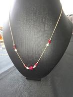 Elegante ketting met robijn en parels, Overige materialen, Nieuw, Ophalen of Verzenden, Met edelsteen