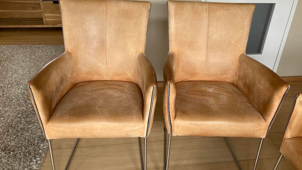 Eetkamerstoelen, Huis en Inrichting, Stoelen, Gebruikt, Overige kleuren, Leer, Ophalen of Verzenden