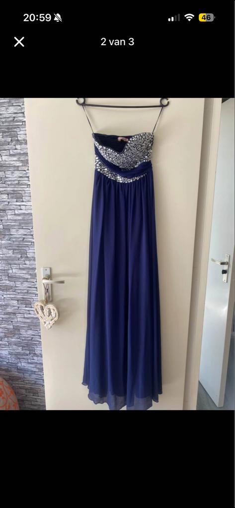 Eva & Lola galajurk met steentjes, Kleding | Dames, Maat 38/40 (M), Galajurk, Blauw, Ophalen of Verzenden