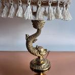Messing koi dolfijn lamp met nieuwe raffia kap vintage, Vintage, Ophalen of Verzenden, Zo goed als nieuw, Minder dan 50 cm