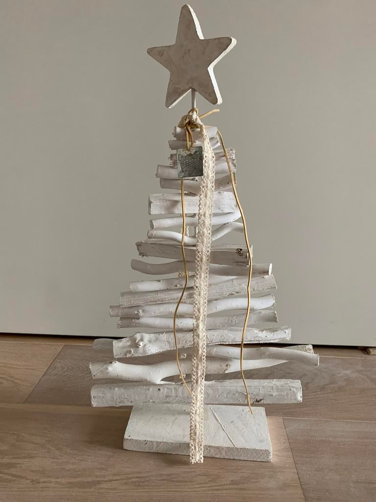 Witte, houten kerstboom (54 cm hoog), Diversen, Kerst, Ophalen of Verzenden, Gebruikt