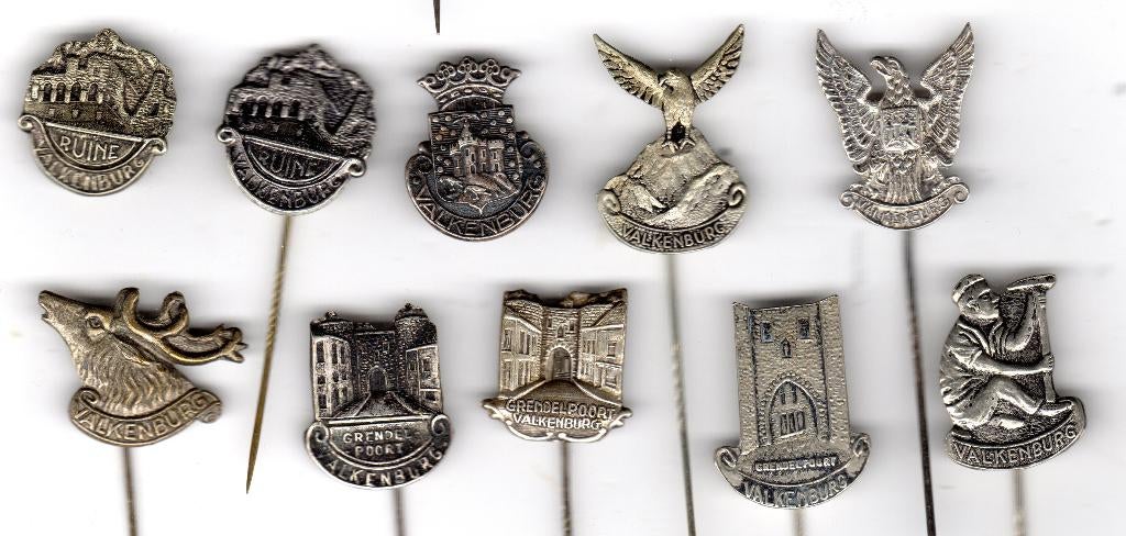 10 speldjes WAPEN VALKENBURG  RUINE EDELHERT GRENDEL POORT, Verzamelen, Speldjes, Pins en Buttons, Ophalen of Verzenden, Gebruikt