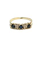 14k gouden ring met saffier en diamant, 18 tot 19, -, -, Ophalen of Verzenden