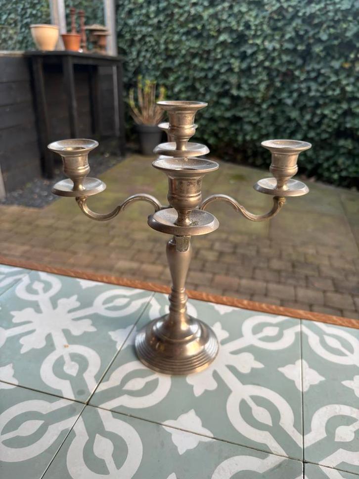 Antieke Zilverkleurige Kandelaar met Vijf Armen, Antiek en Kunst, Antiek | Kandelaars, Overige materialen, Ophalen