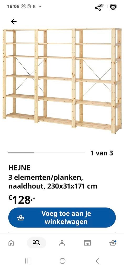 IKEA HEJNE Stellingkast - 3 elementen naaldhout, Ophalen