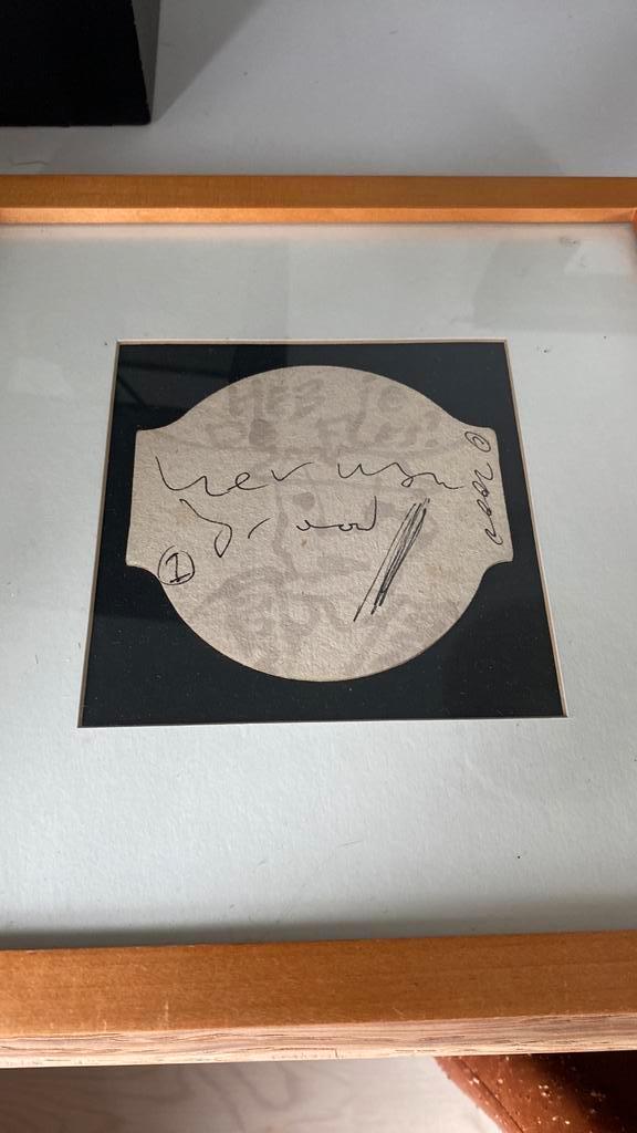 Ingelijst viltje origineel herman brood, Antiek en Kunst, Kunst | Tekeningen en Foto's, Ophalen of Verzenden