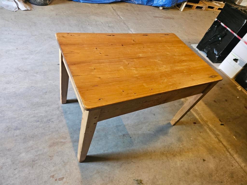Vintage houten tafel met lade - massief grenen, Ophalen of Verzenden