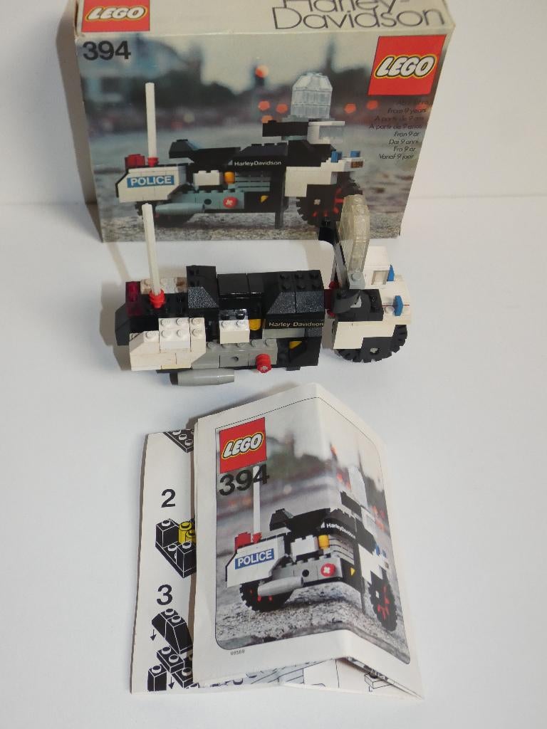Te koop vintage Lego Harley Davidson politie motor, set 394, Ophalen of Verzenden, Gebruikt, Complete set, Lego