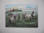Gesigneerd excl paarden schilderij linnen 70 x 50 cm €90.-, Antiek en Kunst, Kunst | Schilderijen | Klassiek, Ophalen of Verzenden