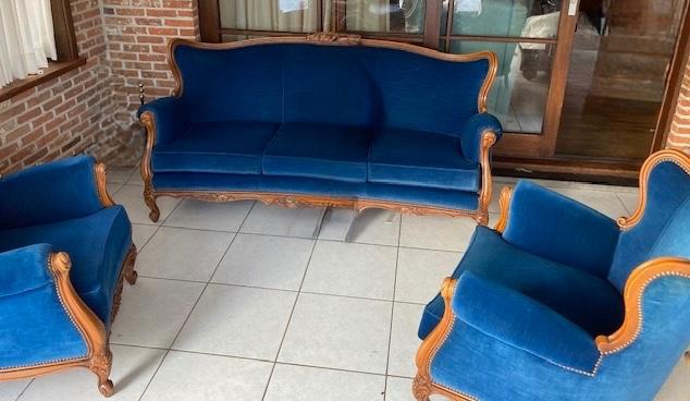 Klassiek bankstel met 2 fauteuils, Huis en Inrichting, Ophalen, Gebruikt, 75 tot 100 cm, Stof