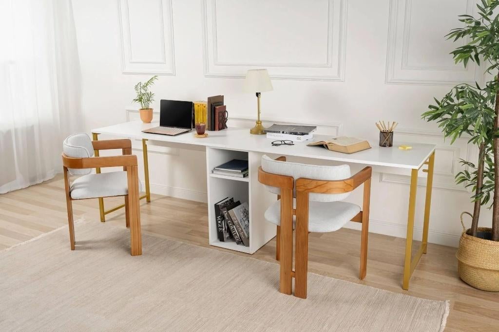 Twin bureau - Wit/Goud, Huis en Inrichting, Bureaus, Ophalen, Nieuw