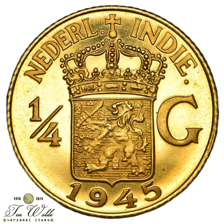 Nederlands-Indië ¼ Gulden 1945 Goud, Postzegels en Munten, Munten | Nederland, Losse munt, Overige waardes, Koningin Wilhelmina
