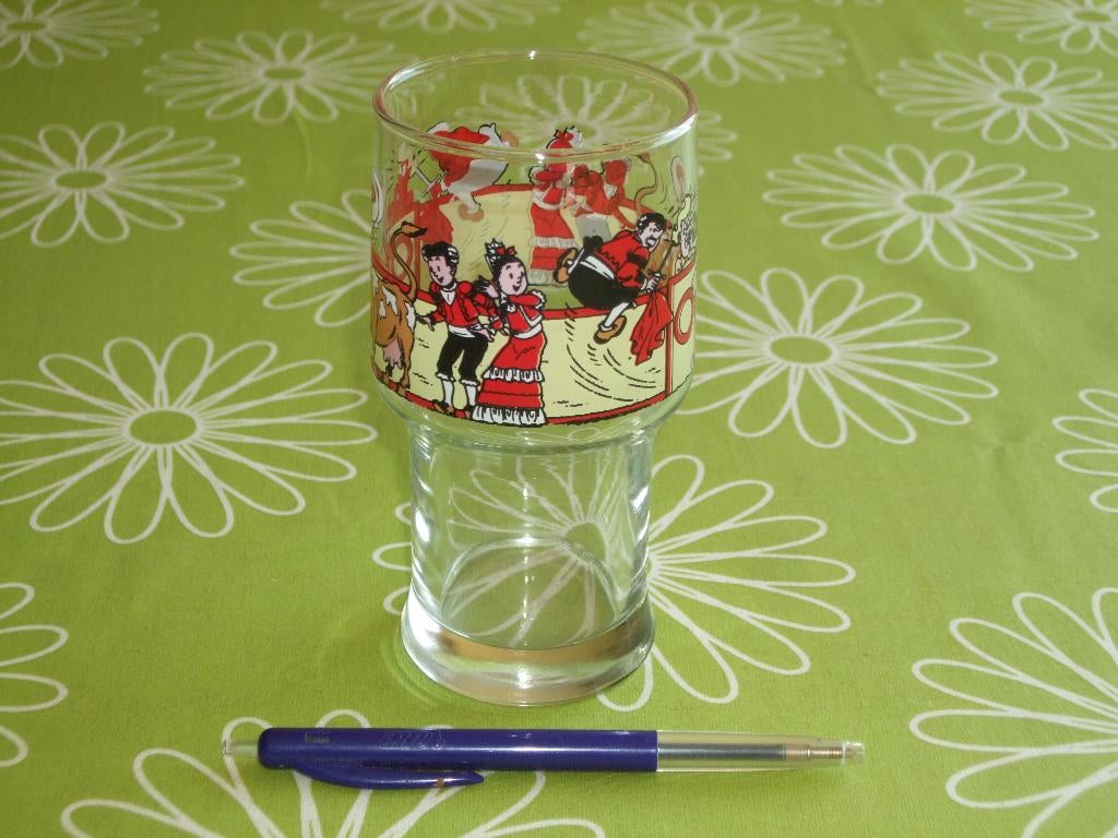 Vintage Suske en Wiske glas (65x 130mm) stierenvechten, Ophalen of Verzenden, Suske en Wiske, Zo goed als nieuw, Overige typen