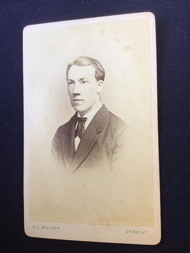 CDV, Man, G.L. MULDER, UTRECHT, Carte de Visite, dun karton, Verzamelen, Foto's en Prenten, Gebruikt, Foto, Voor 1940, Ophalen of Verzenden