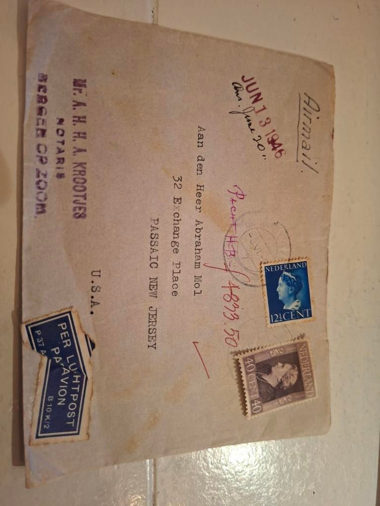 enveloppe 1946 2 postzegels Wilhelmina 12.5 cent en 40 cent, Postzegels en Munten, Postzegels | Nederland, Ophalen of Verzenden