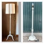 2x Brocante houten witte vloerlamp - lampenvoet, Ophalen of Verzenden