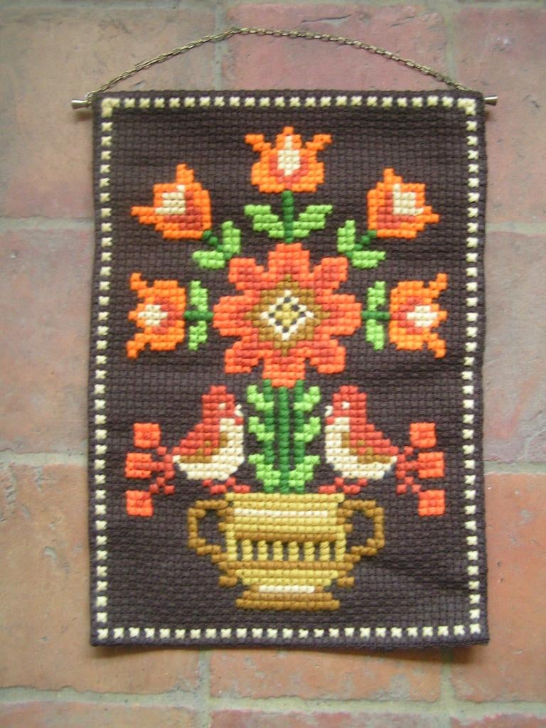 retro  wollen wandkleed nr UU 1086 gereserveerd flori, Verzenden, Gebruikt, Wandhanger
