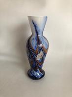 Opaline glazen vaas Florence Italie blauw oranje wit, Ophalen