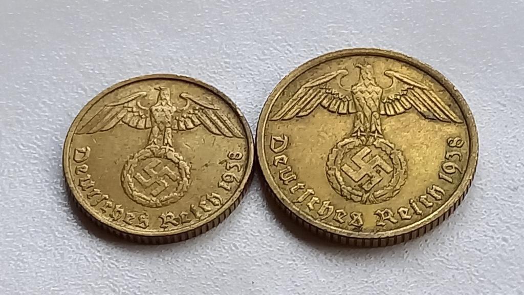 WO2 5 en 10 Reichspfennig messing nazi duitsland 2, Ophalen of Verzenden, Duitsland, Setje
