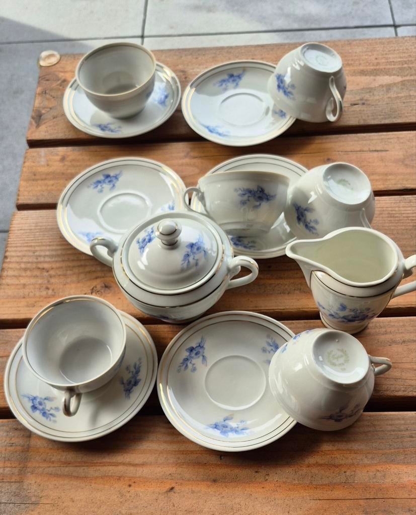 Vintage Triptis Porselein Servies - Blauw bloemmotief, Antiek en Kunst, Ophalen