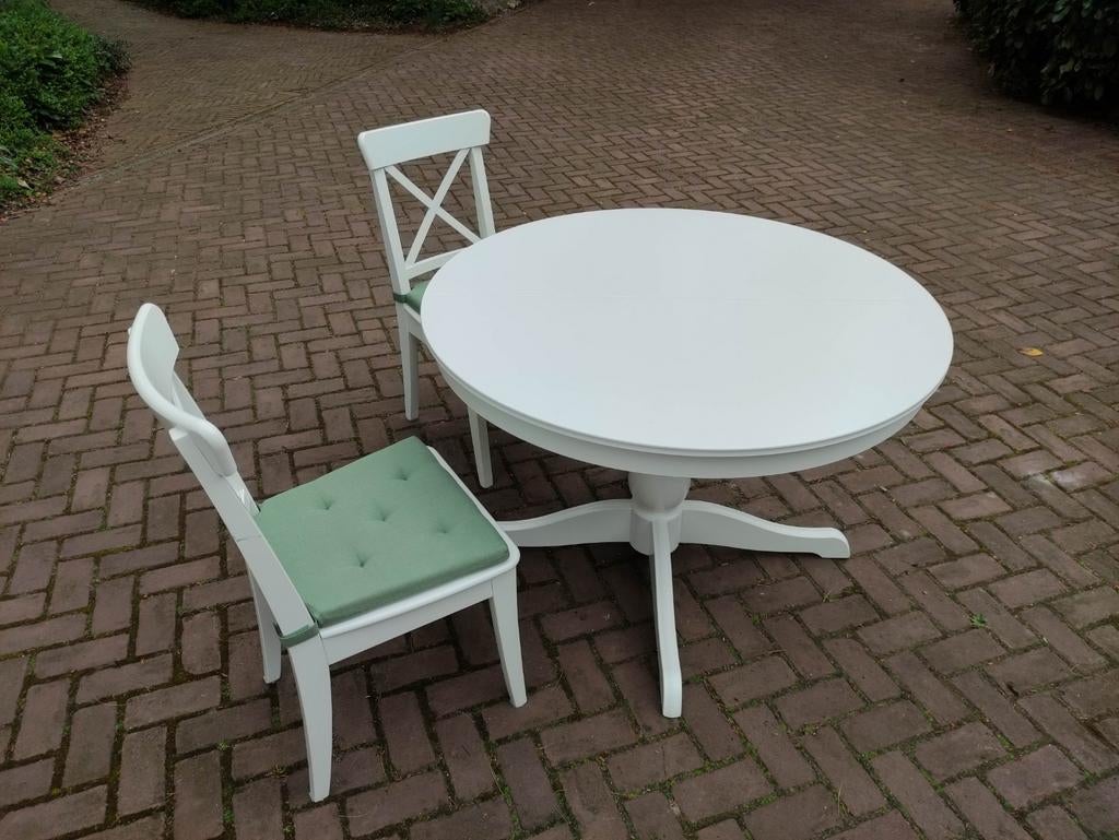 IKEA eettafel met 4 stoelen - wit, Huis en Inrichting, Tafels | Eettafels, Ophalen, Gebruikt, 100 tot 150 cm, Modern Scandinavisch