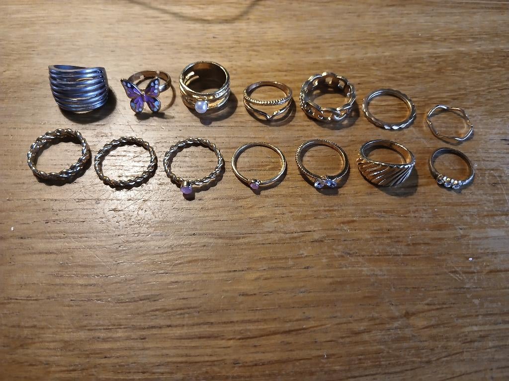 14 ringen, Met strass, Gebruikt, IJzer of Staal, Ophalen of Verzenden