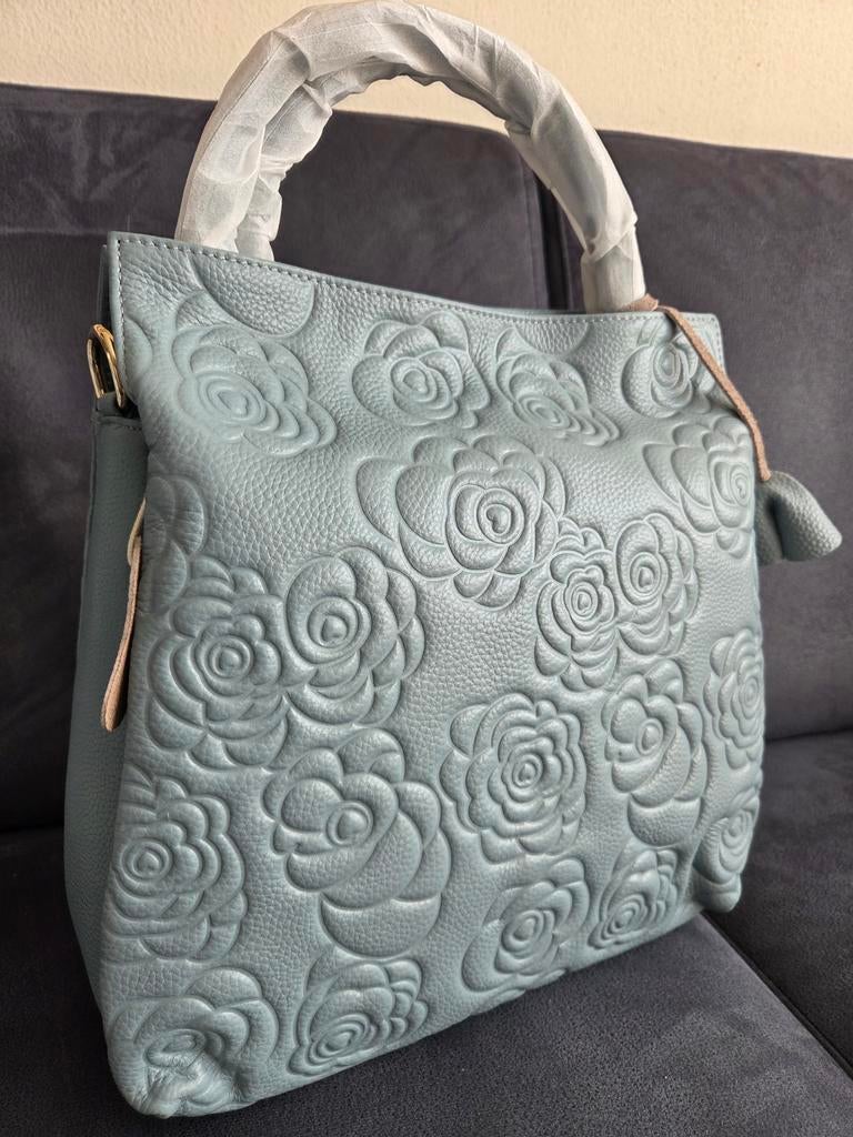 Leren tas, blauwgrijs. Nieuw!, Ophalen of Verzenden, Nieuw, Blauw, Leer