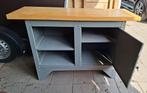 Vintage industriële werktafel met stalen onderkast, Ophalen, Gebruikt, 120 tot 170 cm