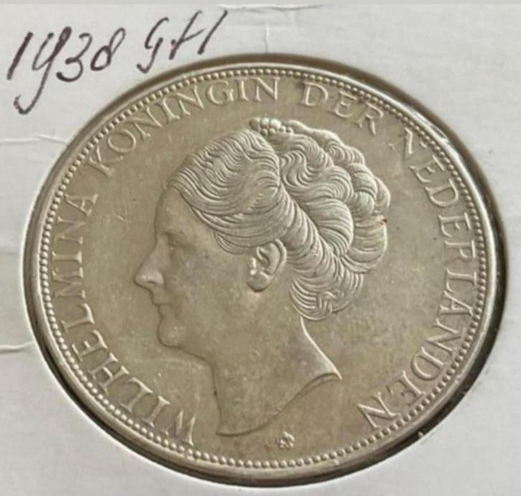 Rijksdaalder Wilhelmina 1938 Grof Haar, Postzegels en Munten, Munten | Nederland, Verzenden, Zilver, Koningin Wilhelmina, Losse munt