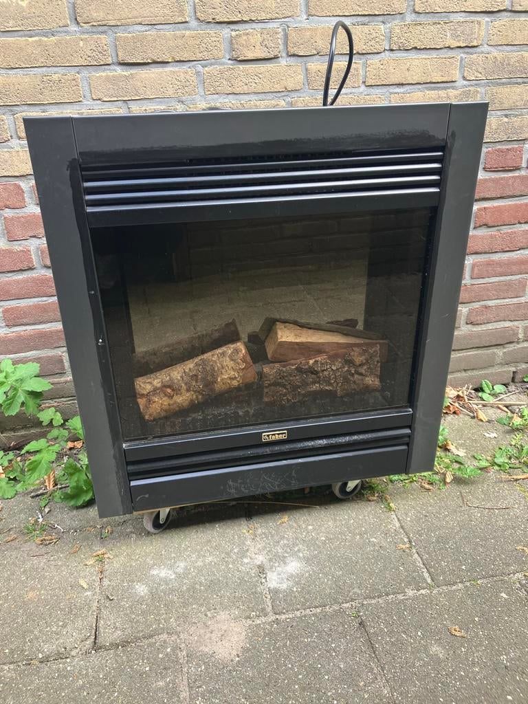 Faber elektrische haard met houtblokken en wieltjes, Ophalen of Verzenden, Gebruikt, Vrijstaande haard, Elektrische haard