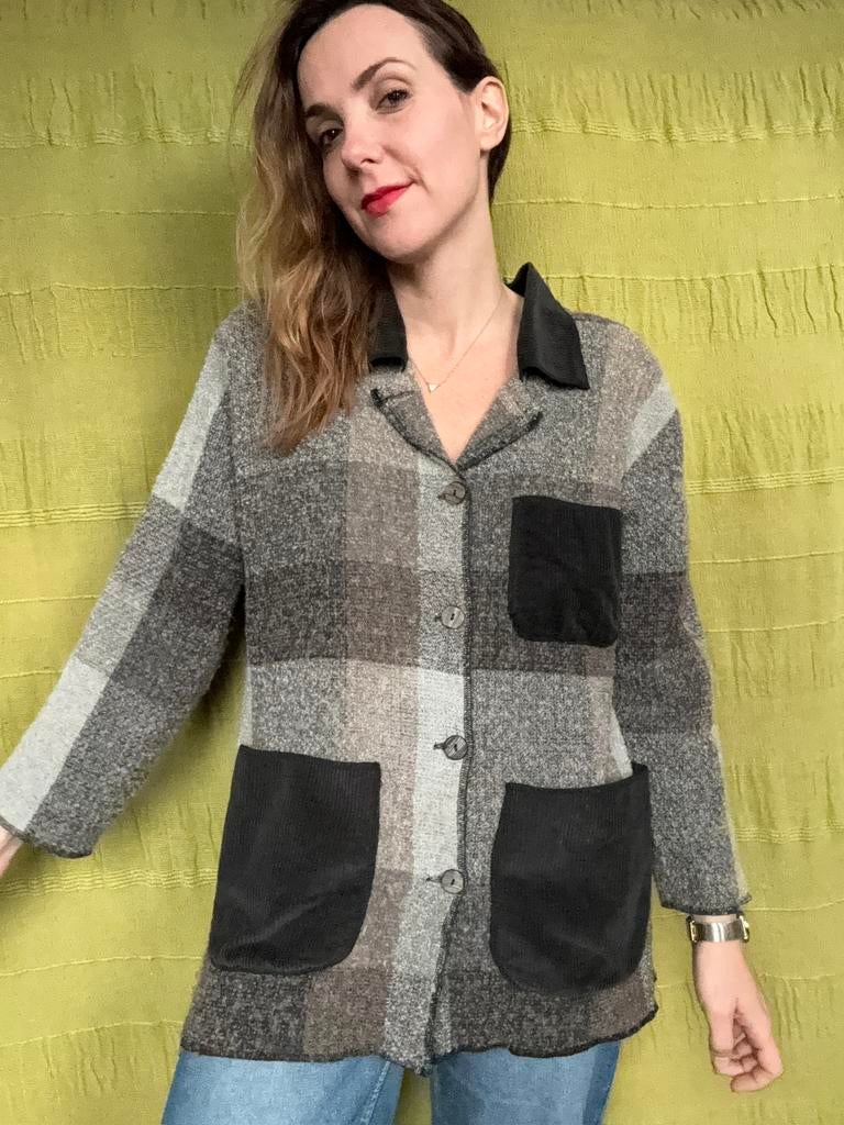 Vintage vest / cardigan - vlakken - bruin - M/L - 40/42, Maat 38/40 (M), Hgv, Bruin, Hgv