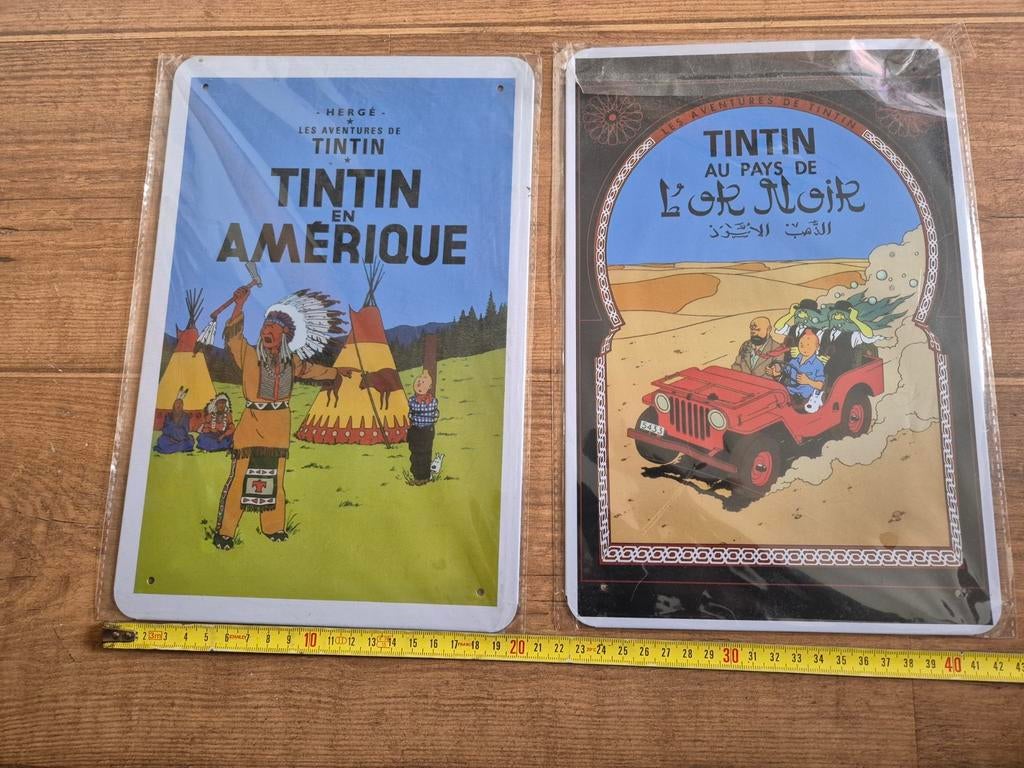 Kuifje metalen wandborden - Tintin en Amérique & L'Or Noir, Ophalen of Verzenden, Kuifje, Nieuw, Beeldje of Figuurtje