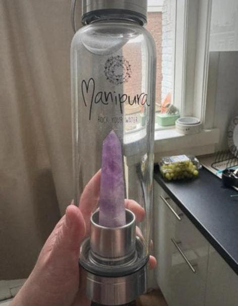 Glazen waterfles manipura met amethist, Ophalen of Verzenden, Zo goed als nieuw, Overige typen