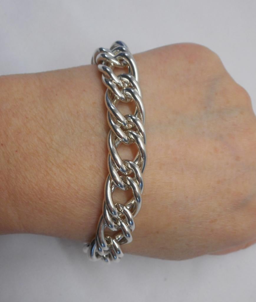 Zilveren prachtige massieve dubbele schakel armband nr.436, Verzenden, Zo goed als nieuw, Zilver, Zilver