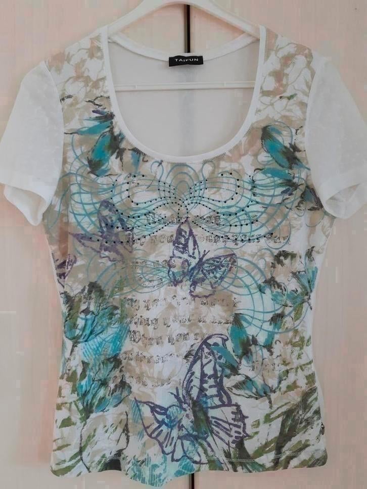 Mooie Taifun wit met blauw lila beige maat 36, Kleding | Dames, T-shirts, Ophalen of Verzenden, Zo goed als nieuw, Maat 36 (S)