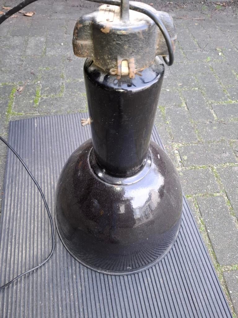 Vintage industriële hanglamp - Zwart geëmailleerd, Antiek en Kunst, Ophalen