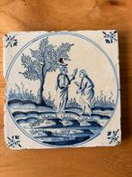 Antieke Delfts Blauwe Tegel met Bijbelse Voorstelling, Antiek en Kunst, Ophalen of Verzenden