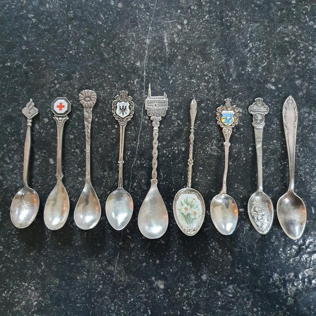 Verzameling van 9 verzilverde theelepeltjes., Ophalen of Verzenden